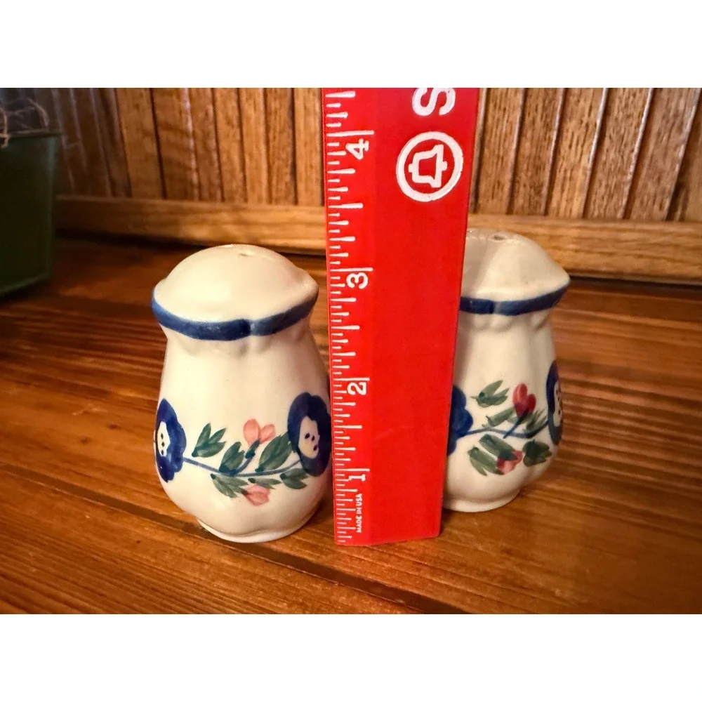 Vintage Blue Floral Salt & Pepper Shakers Hand Painted Ceramic Japan Style